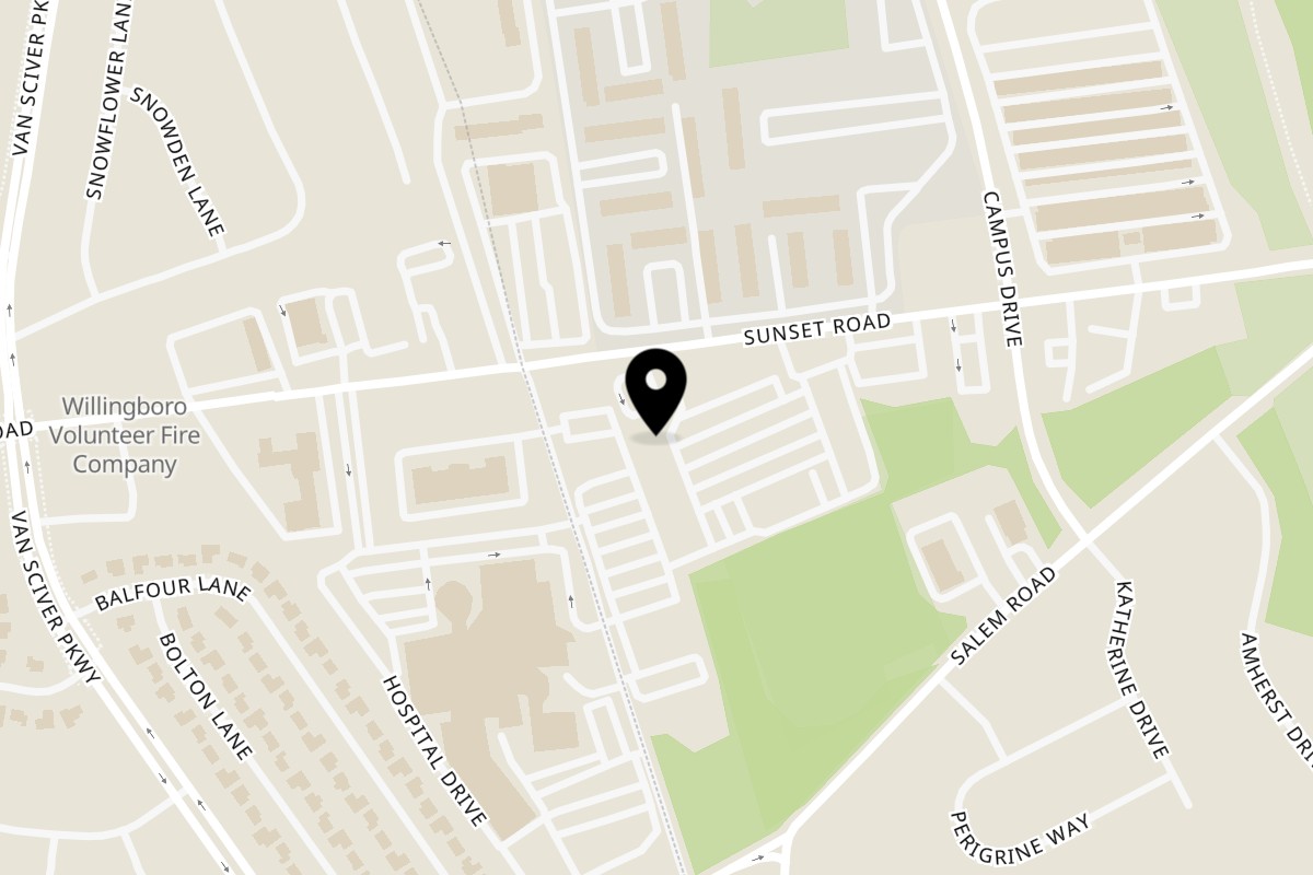 Map showing the location of Shak's Chicken & Gyro on 1105 Sunset Rd D in Burlington